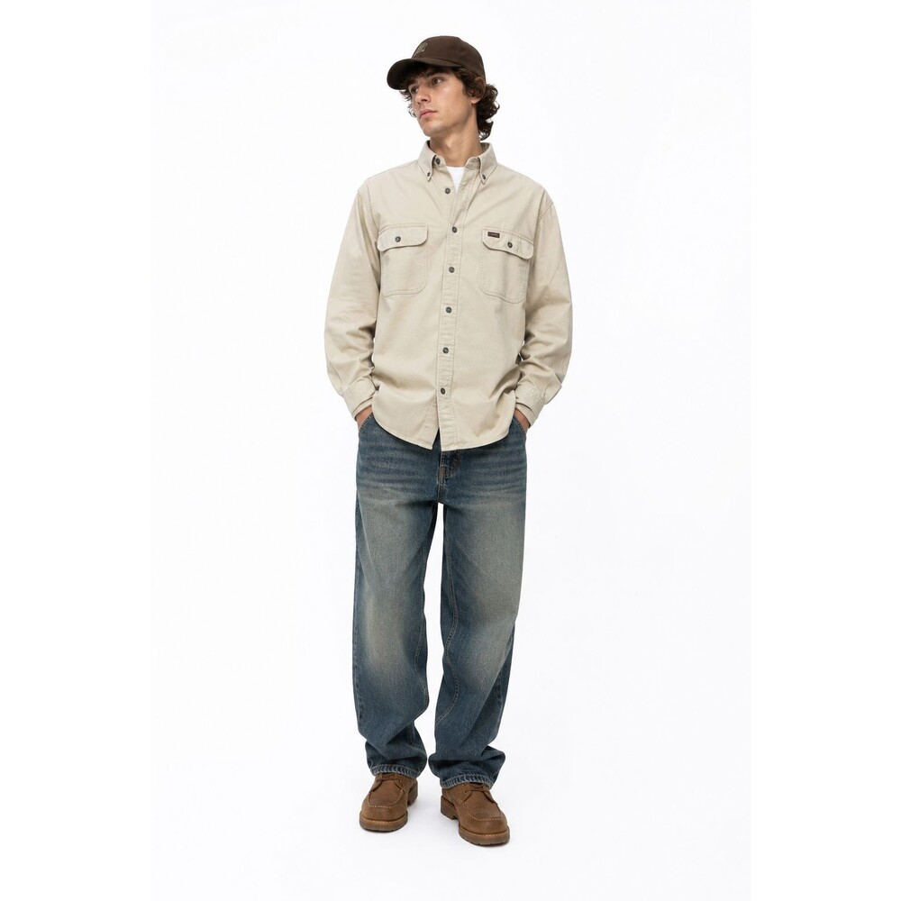 Carhartt Men’s L Khaki Heavy Cotton Twill Work Shirt Button Down Relaxed Fit